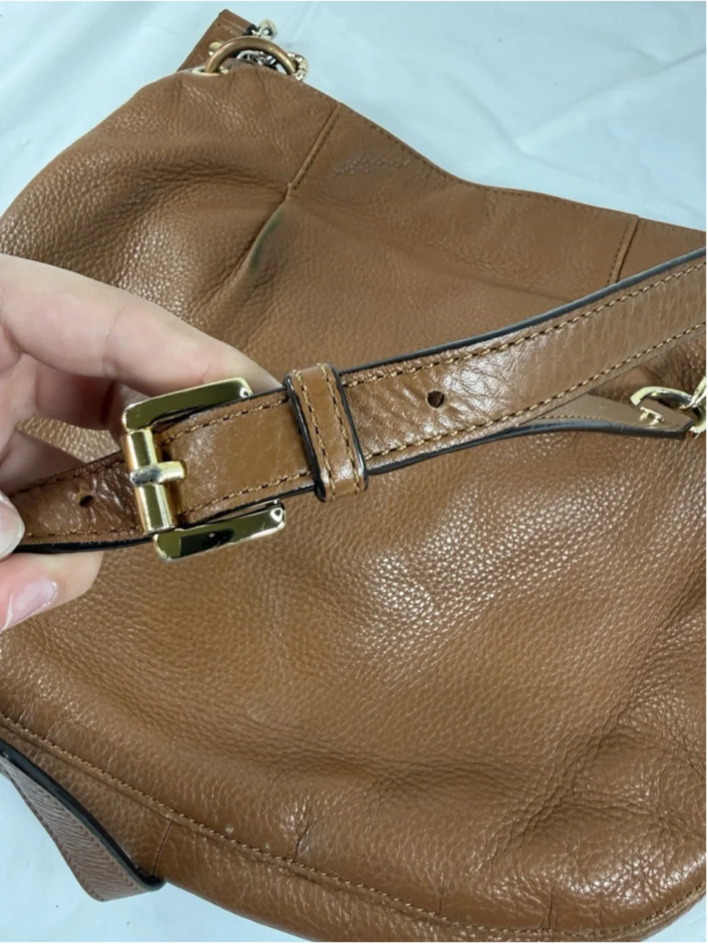 MICHAEL KORS BEDFORD LUGGAGE BROWN LEATHER LARGE CHAIN HOBO SHOULDER BAG